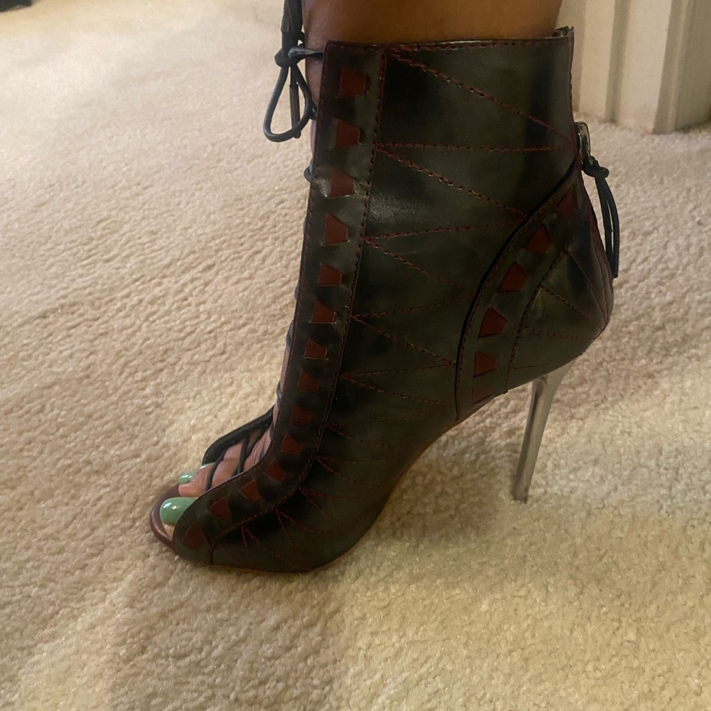 L.A.M.B. Black and Burgundy Lace-Up Heels